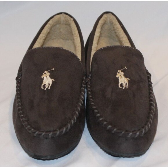 NIB Polo Ralph Lauren Men's Suede Moccasin Slippers BROWN - Picture 4 of 8